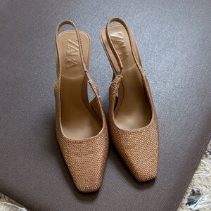 Zara Women's Zara Rhinestone Slingback Textured Slingback Heels - Size 35